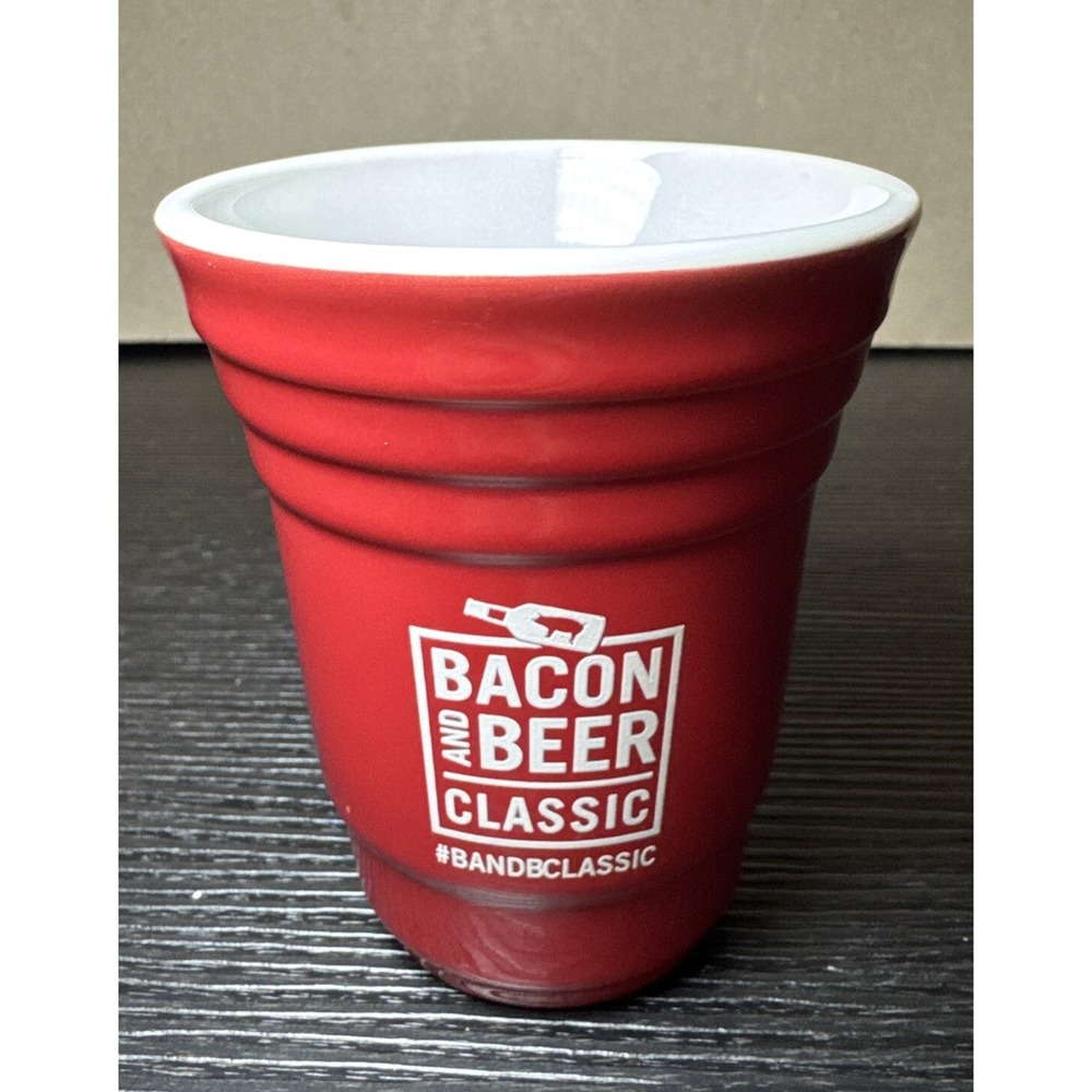 Bacon And Beer 3.5" Tall Jumbo Shot Glass Ceramic Red Solo Cup